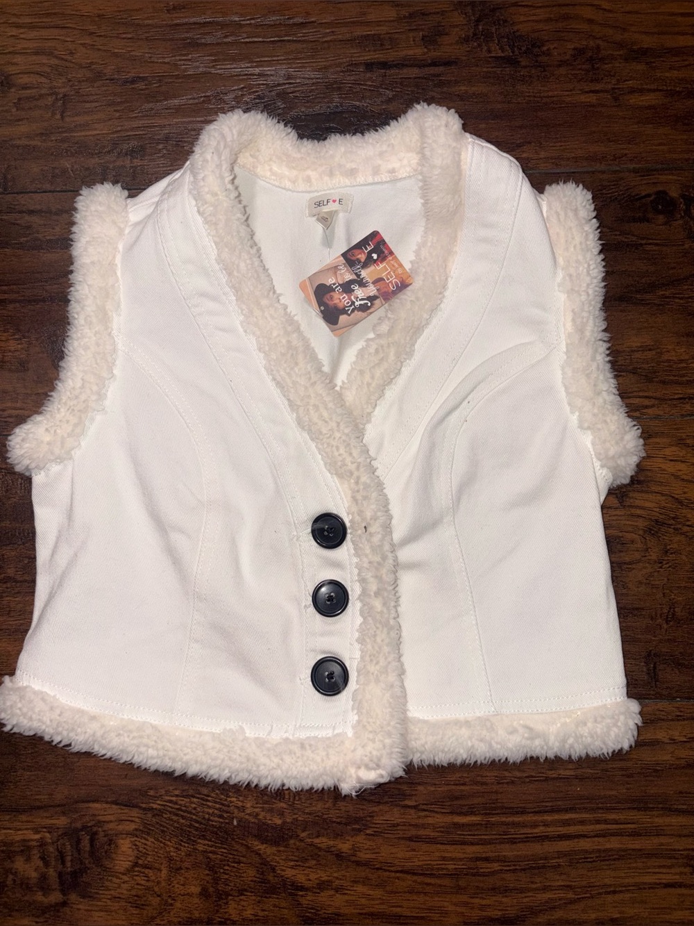 Girls' White Faux-Sherpa Button Vest